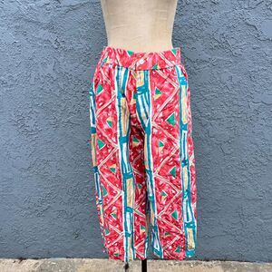 Vintage Surf Pants in medium with Abstract Neon Pattern Women beach surfer